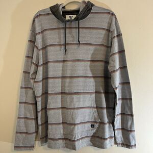 Vissla Decker Mens Hoodie Sz Large Gray Sweatshirt Stripes Kangaroo Pocketcoa